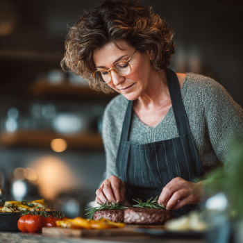 Літня пара готує здорову їжу